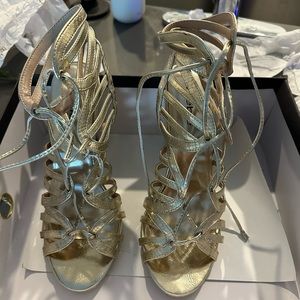 Used Bebe Gold Lace up Cut Out Heels Size 8